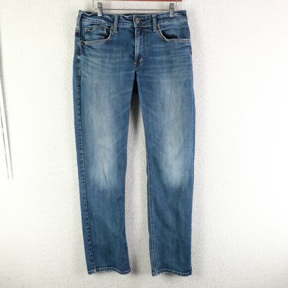 Silver Jeans Mens 30X30 Blue Allan Classic Fit Slim Straight Stone Wash Whiskers - Picture 1 of 13